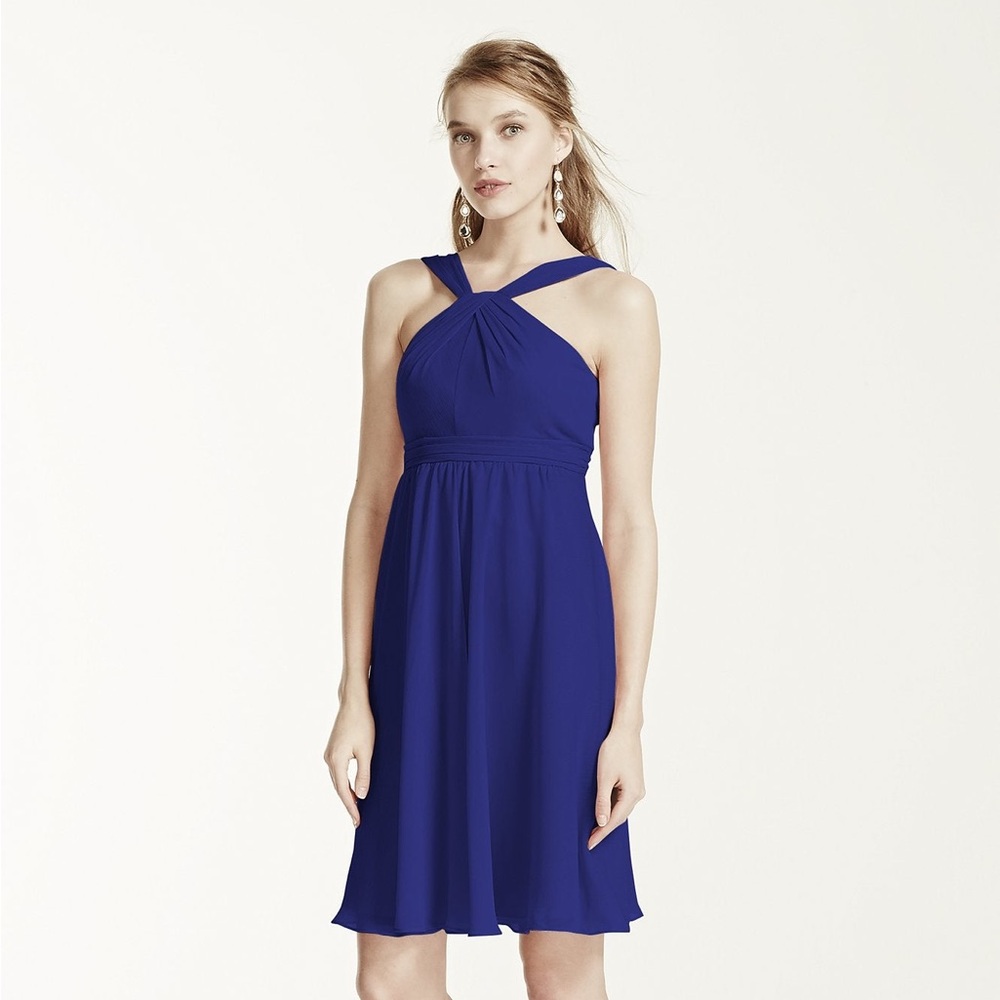 David’s Bridal Halter Chiffon Dress in Navy